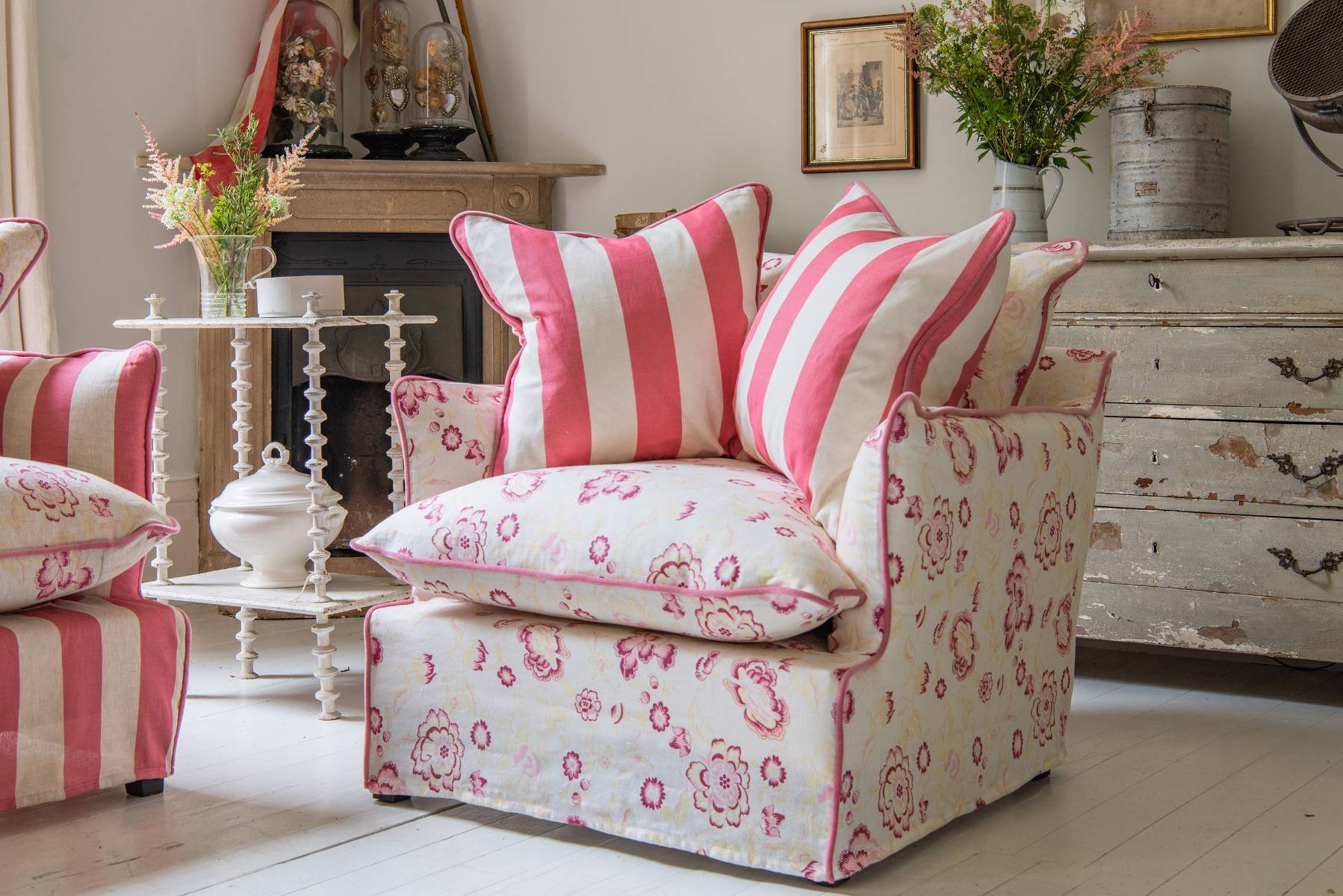 Cabbages and Roses Eleanor Armchair Raspberry