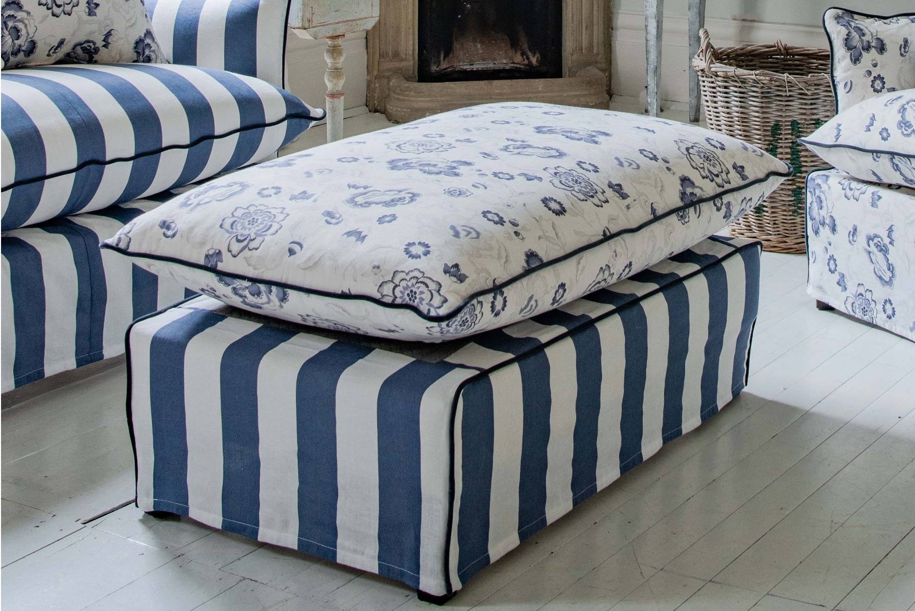 Cabbages and Roses Eleanor Footstool Navy