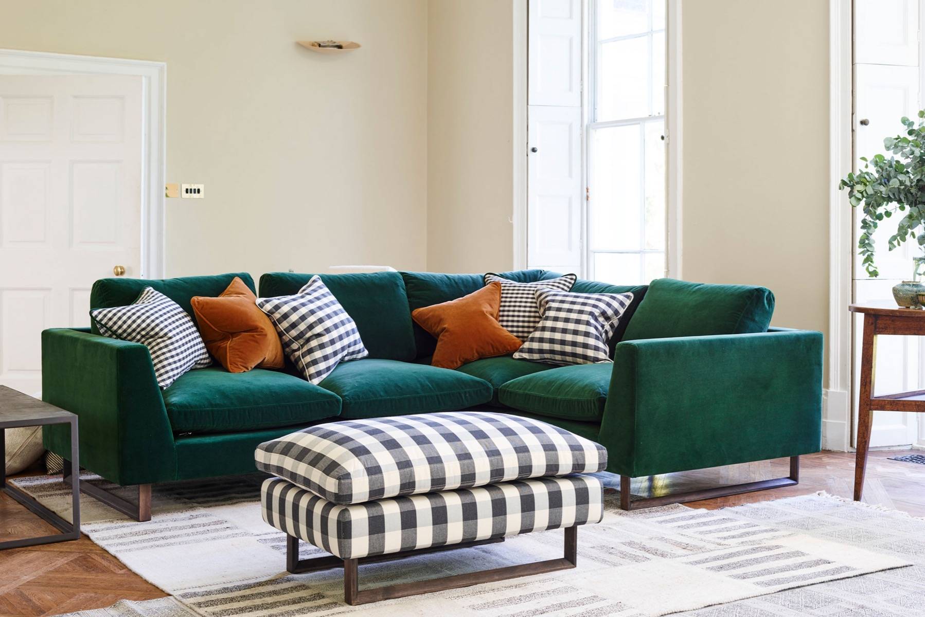 Green l top shaped couch