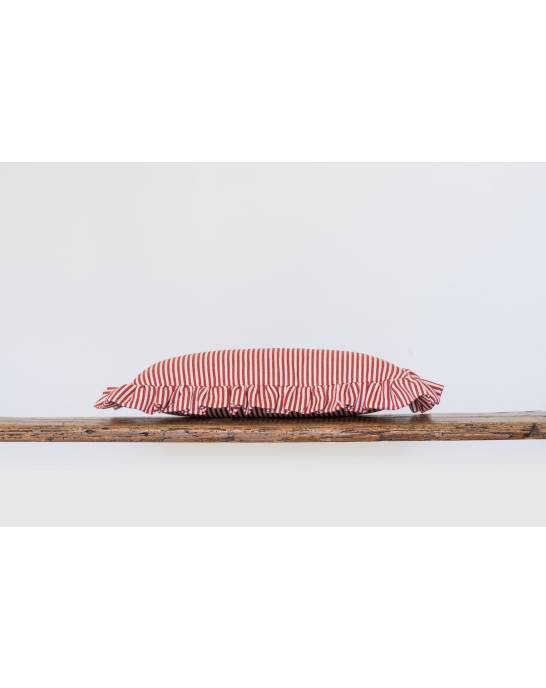Available Now - Cushion - Rectangular with Frill - Small Stripe Red