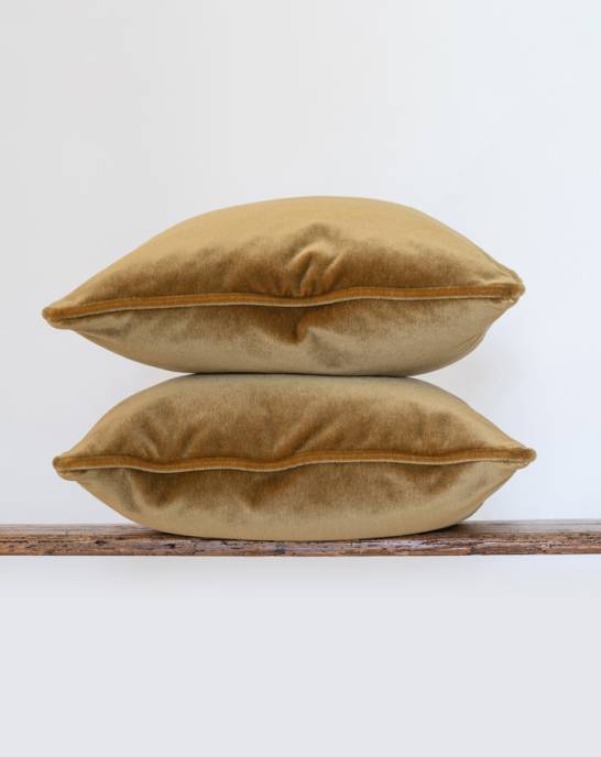 Available Now - Cushion Pair - Small Square - Mohair Velvet Ochre