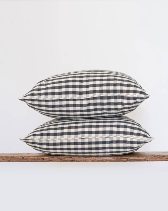 Available Now - Cushion Pair - Small Square - Gingham Black Small Check 