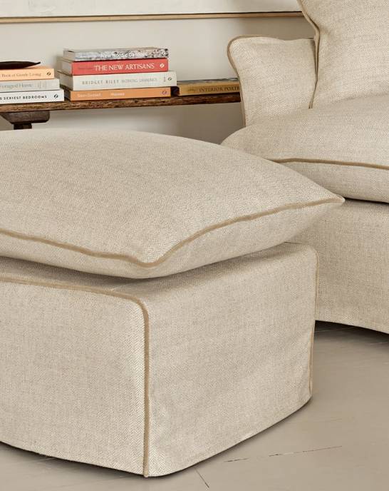 Available Now - Eleanor Footstool - Herringbone Neutral
