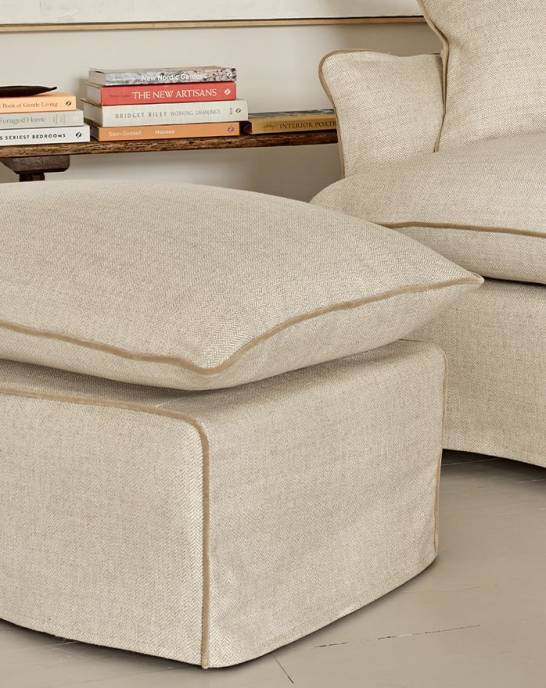 Available Now - Eleanor Footstool - Herringbone Neutral 