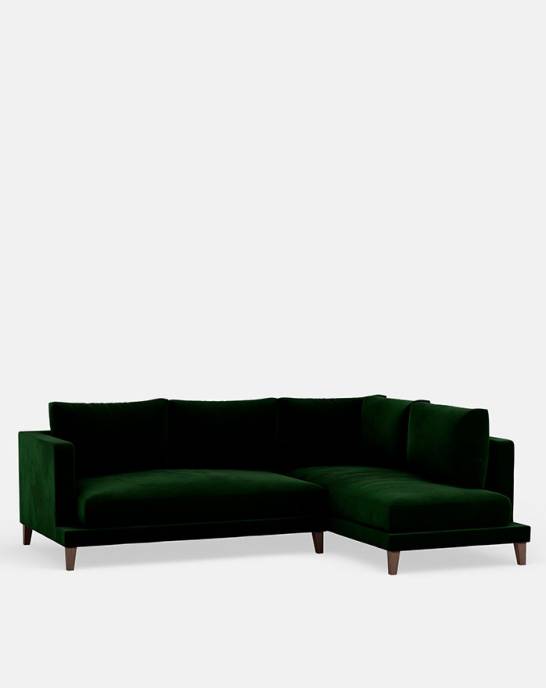 Available Now - Grace Modern Corner Sofa - 2.5 Seater - Studio Rich Stain Resistant Velvet Evergreen