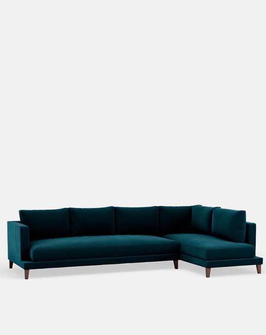 Available Now - Grace Modern Corner Sofa - 3.5 Seater - Studio Stain Resistant Velvet Kingfisher