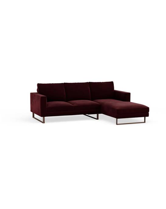 Available Now -  Hector Modern Sofa with Chaise - 3.5 Seater - Velvet Garnet
