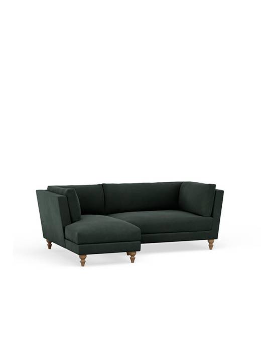 Available Now - Angelina Corner Sofa with Chaise - 3 Seater - Studio Rich Stain Resistant Velvet Nordic Green