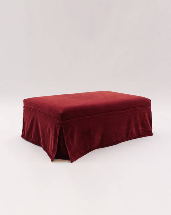 Ex Display - Aubrey Skirted Footstool - Studio Rich Stain Resistant Velvet Garnet