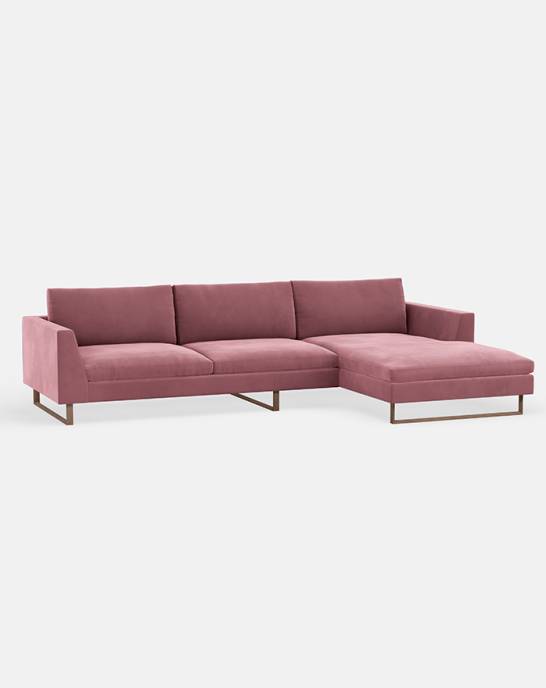Available Now - Jasper Corner Sofa with Chaise - 3 Seater - Studio Stain Resistant Velvet Tea Rose