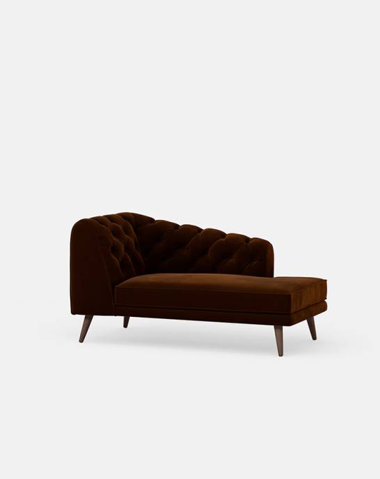 Available Now - Earl Grey Chaise Longue -  Studio Rich Stain Resistant Velvet, Cocoa