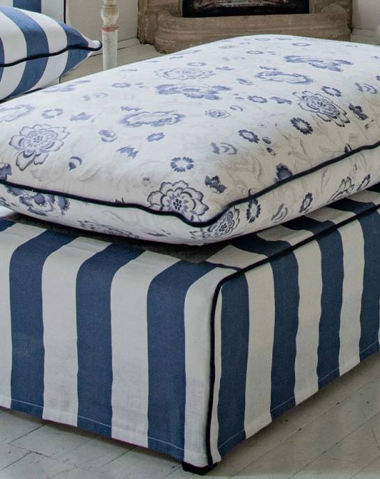 Cabbages &amp; Roses Eleanor Footstool Navy