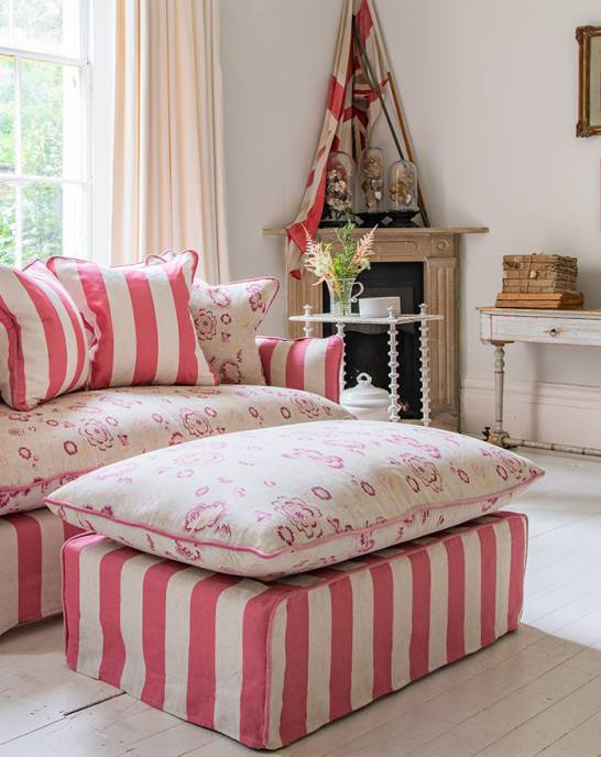 Cabbages &amp; Roses Eleanor Footstool Raspberry