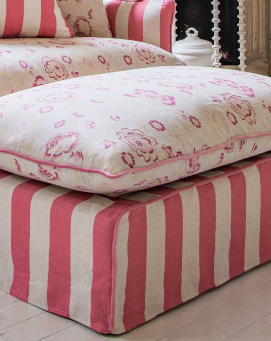 Cabbages &amp; Roses Eleanor Footstool Raspberry