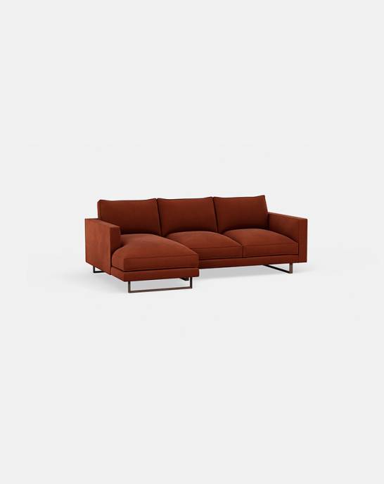 Available Now - Byron sofa with Chiase LHF - 2 seater - Studio Rich Stain Resistant Velvet Rust 
