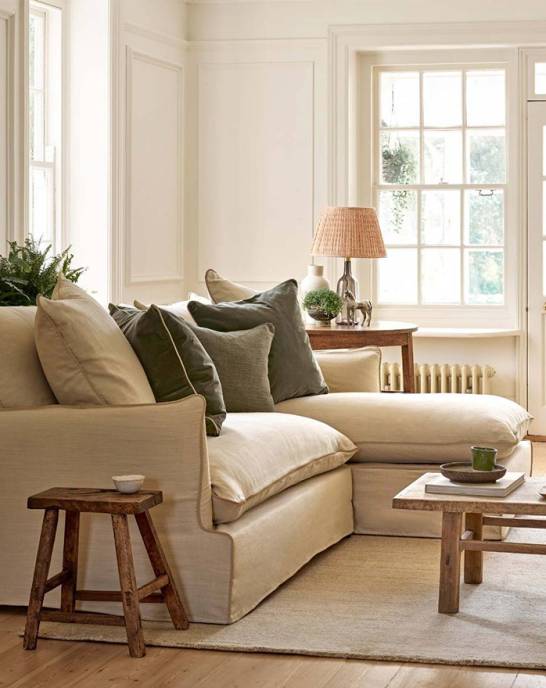 Available Now - Eleanor Sofa with Chaise - 2 Seater - RHF - Stain Resistant Linen, Fresco 