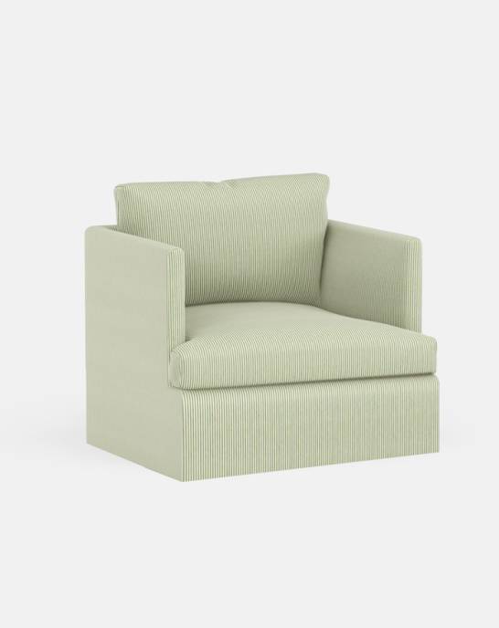 Available Now - Ottilie Loose Cover Armchair - Stripe Small Stripe Sage
