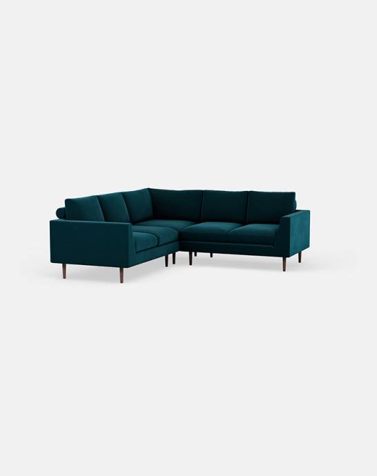 Ex-Display - Jake Symmetrical Corner Sofa - Bespoke Size- Studio Stain Resistant Velvet Kingfisher