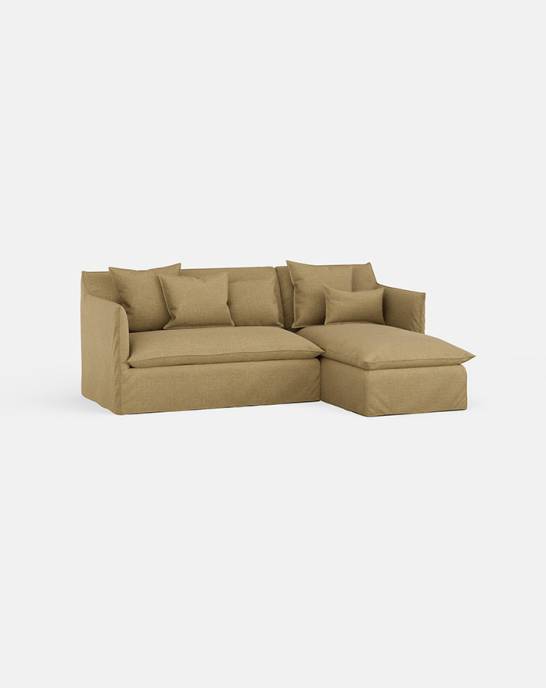 Available Now - Sophie Corner Sofa Bed with Chaise - 1.5 seater - Stain Resistant Linen Biscotti