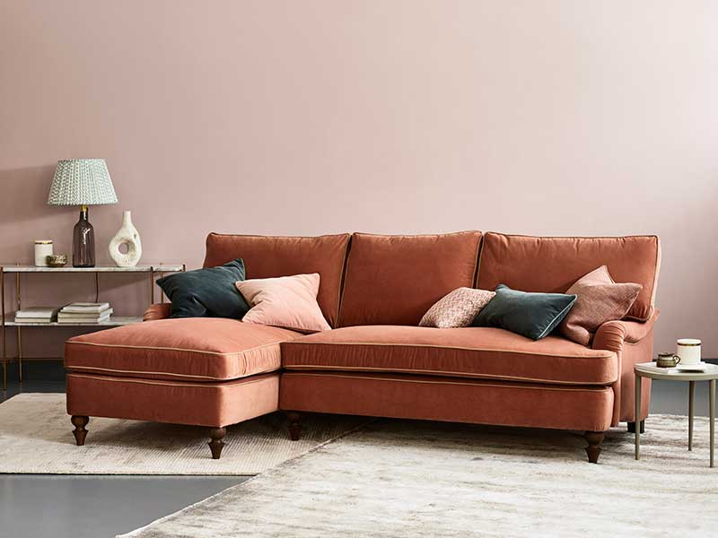 Florence Corner Chaise Sofa in Double Velvet Peanut