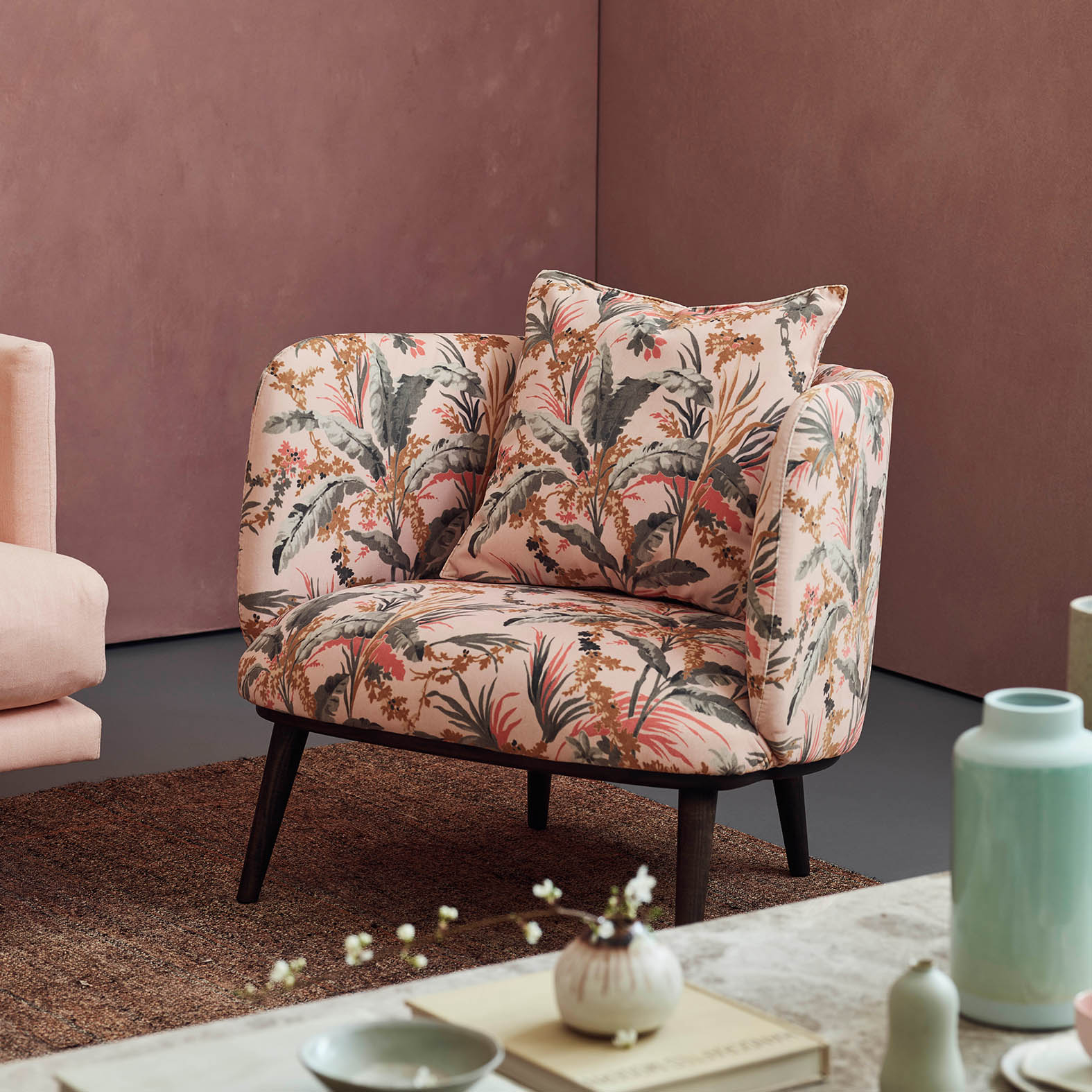 isaac chair in botanical print velvet